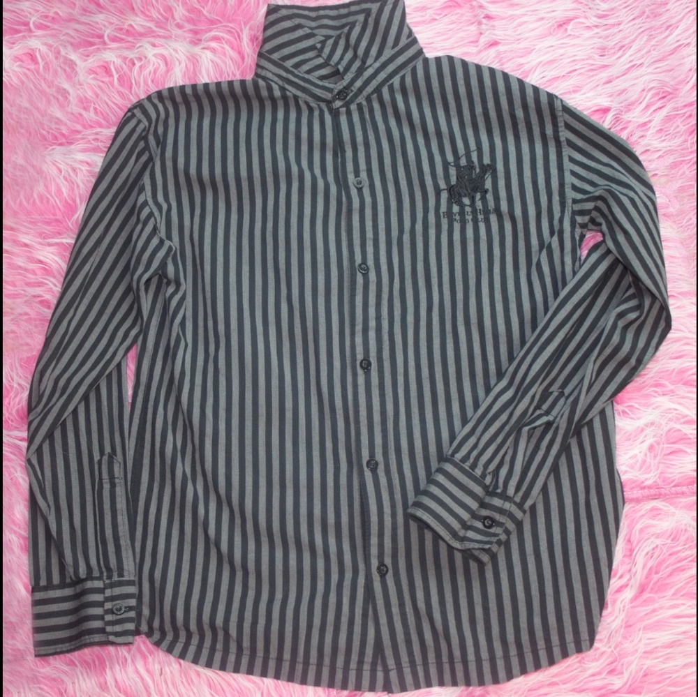 Boy's Grey with Black Stripe Long Sleeve Polo Top